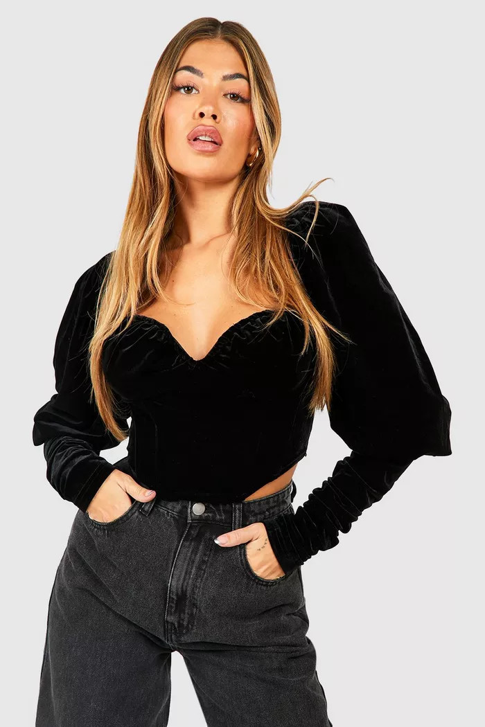 Velvet Extreme Puff Sleeve Corset | boohoo (US & Canada)