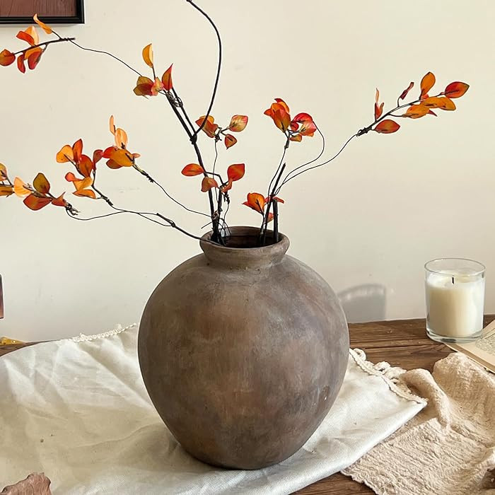 Rustic Ceramic Vase, 7.87 Inch Brown Farmhouse Flower Vases for Home Decor, Handmade Pottery Vase... | Amazon (US)