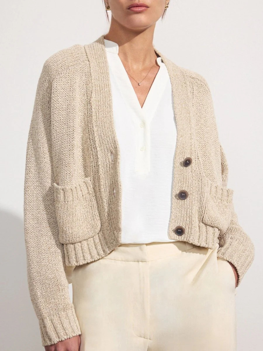 Brochu Walker Women's Linen/Cotton Cropped Cardigan, Beige | Brochu Walker