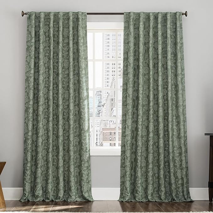 Sun Zero Brookhaven 2-Pack Embroidered Floral Pleated Look 100% Blackout Back Tab Curtain Panel P... | Amazon (US)