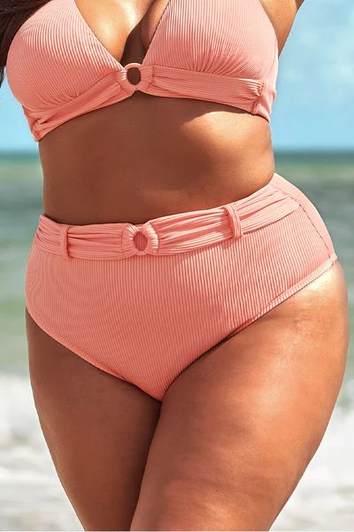 Janet O-ring Belt High Waisted Plus Size Bikini Bottom | Cupshe