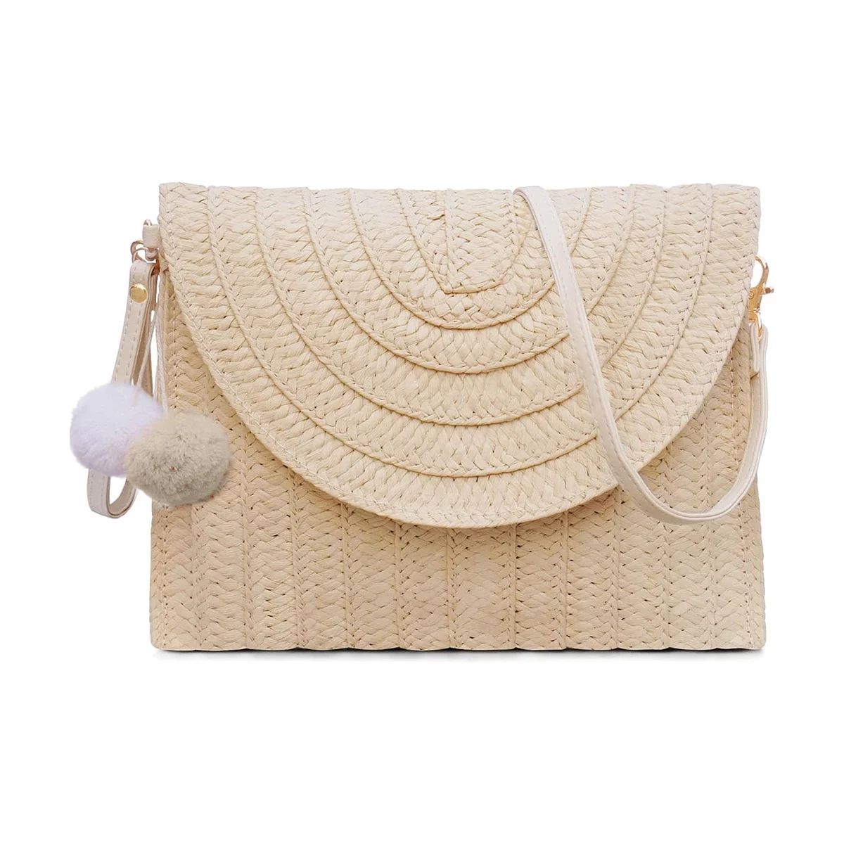 Raffia Woven Wicker Clutch Bag Straw Purse For Girls Summer Beach Crossbody Handbags (Beige) | Walmart (US)