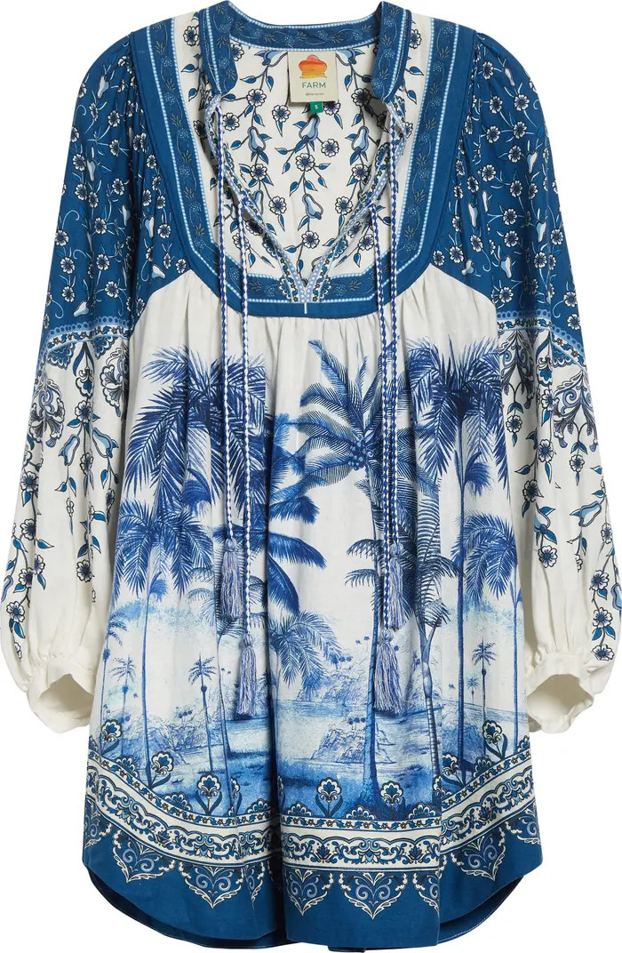 Palm Tree Print Linen Blend Tie Front Dress | Nordstrom