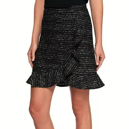 Nanette Lepore Women s Ruffle Trim Metallic Tweed Boucle Mini Skirt-Black / 10 | Walmart (US)