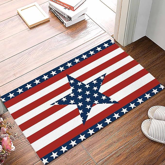 ALAGEO 4th of July Doormat American Flag Stars Stripes Patriotic Doormats Entrance Door Rug Red W... | Amazon (US)