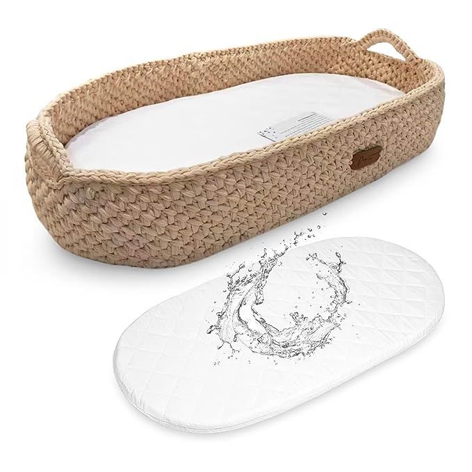 Handmade Baby Changing Basket with a Soft Changing Pad and Waterproof Cover, Cotton Moses Basket,... | Amazon (US)