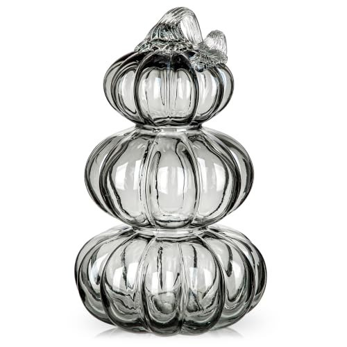 Stacked Glass Pumpkin Decor, Fall Halloween Table Centerpiece, Black | Amazon (US)
