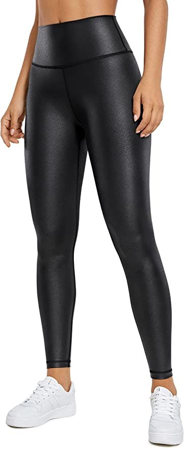 CRZ YOGA Women's Stretch Faux Leather Leggings 25 Inches - Matte High Waisted Leather Pants Worko... | Amazon (US)