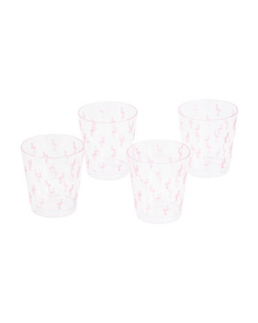 Set Of 4 Embossed Flamingo Double Old Fashioned Glasses | Acrylic | Marshalls
