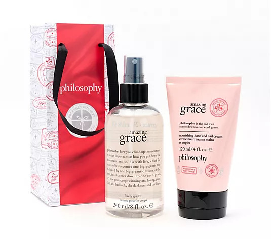 philosophy grace body spritz 8oz & hand cream 4oz w/ gift bag - QVC.com | QVC