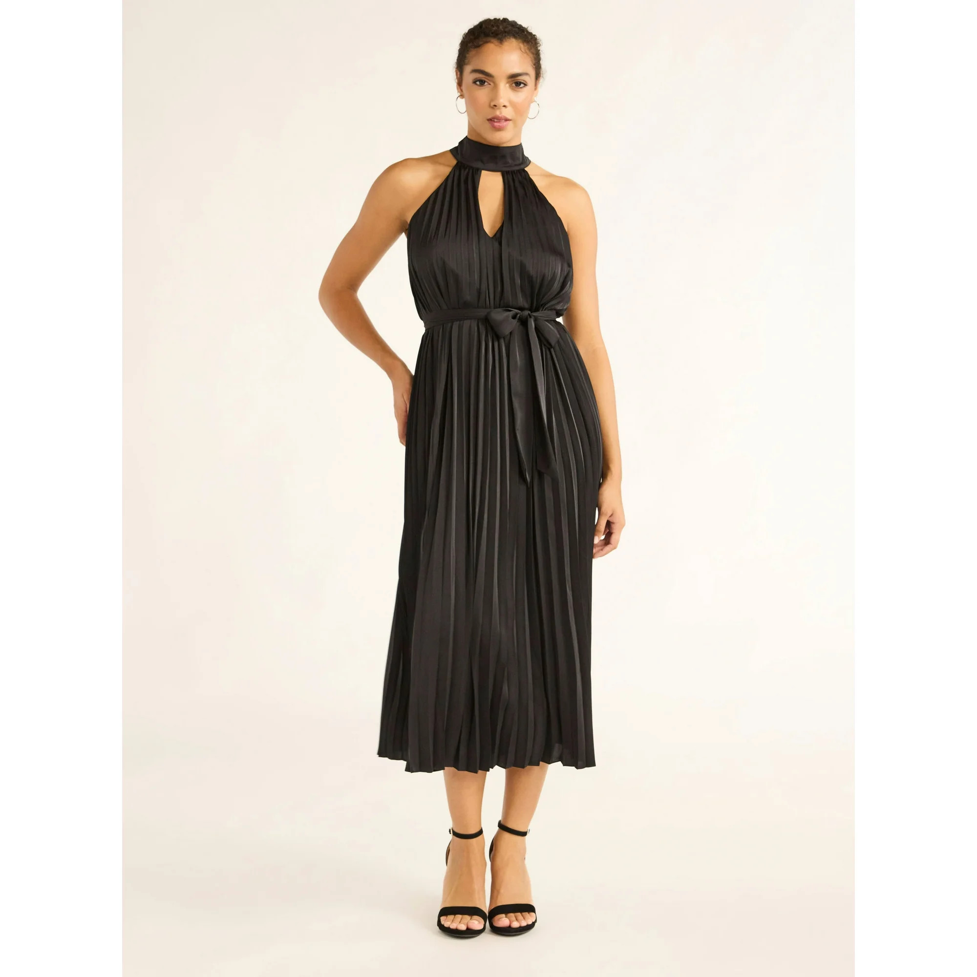 Sofia Jeans Women's Pleated Halter Midi Dress, Mid Calf Length, Sizes XS-XXXL | Walmart (US)