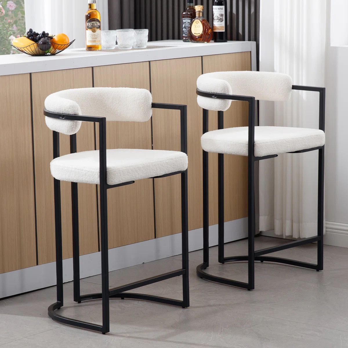 Modern Upholstered Hollow Bar Stool With Armrests And Footrests, Barrel High Stools (Set of 2) | Wayfair North America