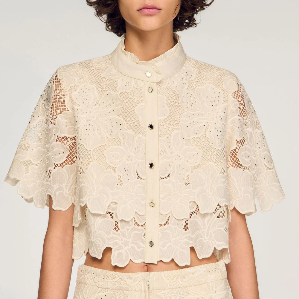 Cropped floral guipure shirt | Sandro US | Sandro-Paris US