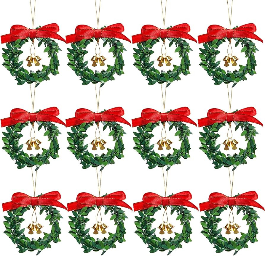 jiebor 12Pcs Mini Christmas Wreaths Small Green Hanging Wreath Christmas Ornament for Winter Holi... | Amazon (US)