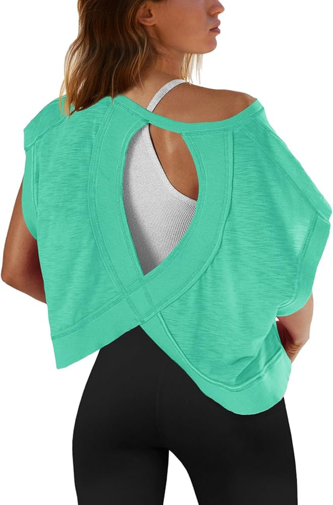 SENSERISE Womens Open Back Workout Tops Backless Short Sleeve Athletic Shirt Running Crop Top Gym... | Amazon (US)
