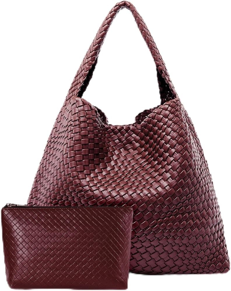 Large Woven Tote Bag for Women Weave Purse Woven Leather Handbag | Amazon (US)