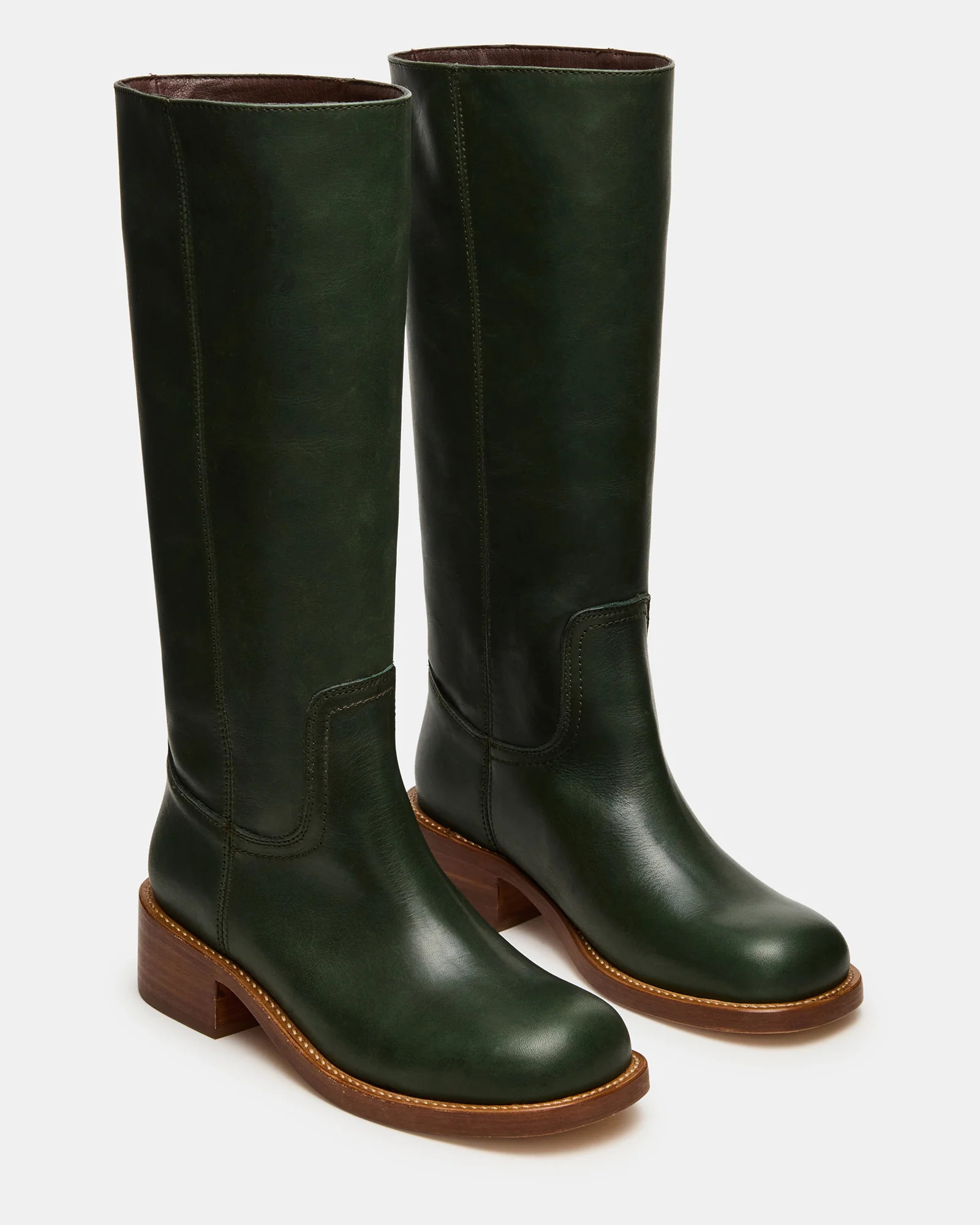 RIGGS Dark Green Leather Square-Toe Women's Boot | Steve Madden (US)