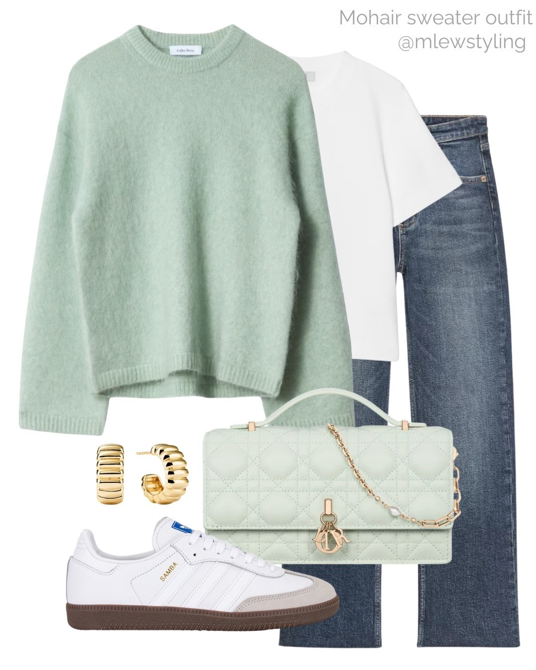 Autumn outfit with a new-in mohair blend sweater 🌿

Tags: mint green, & other stories knit, Zara jeans, Dior bag (available from Dior exclusively), adidas samba white sneakers, everyday outfit, early fall fashion 

#LTKSeasonal #LTKItBag #LTKShoeCrush