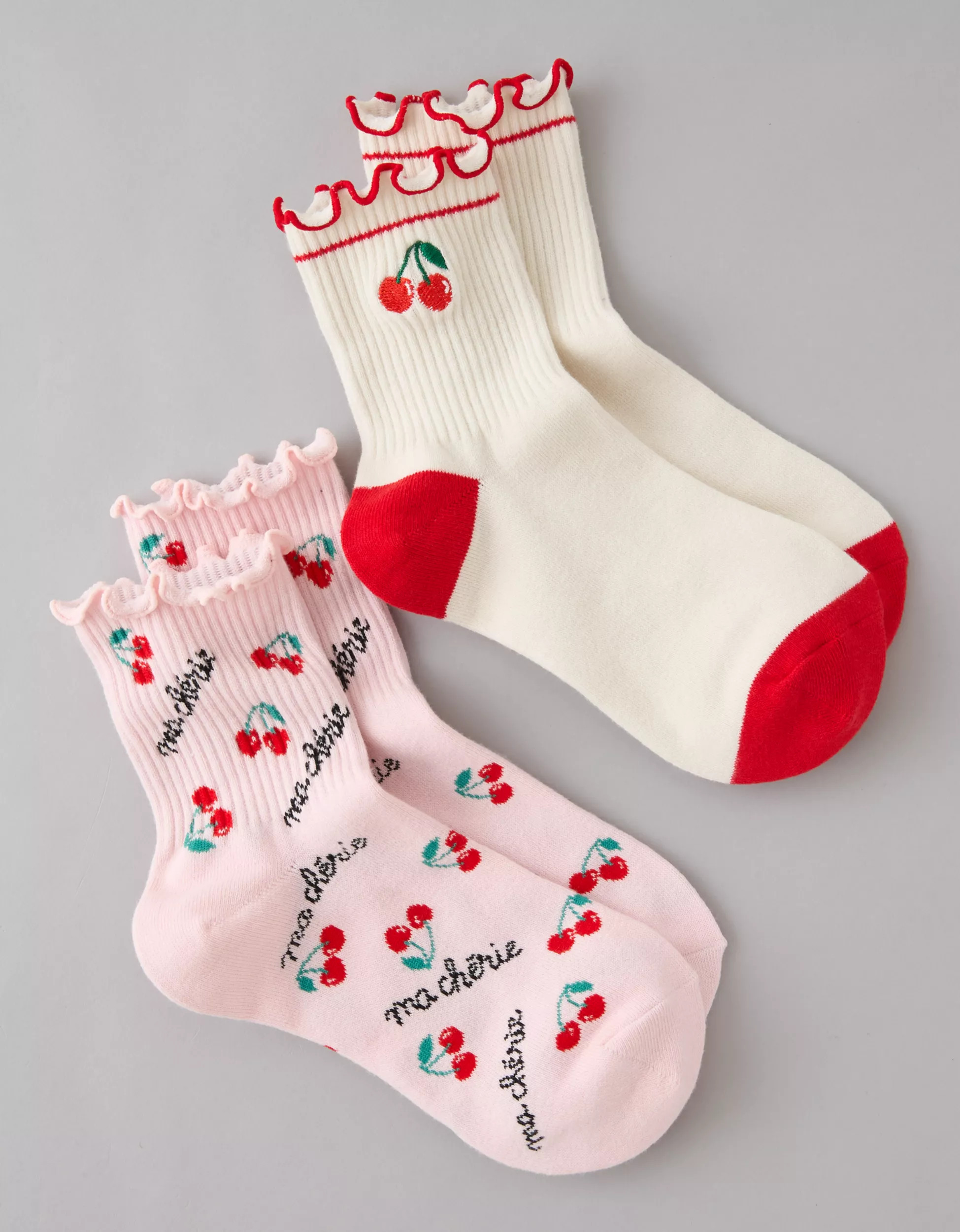 AE Fruit Ruffled Cropped Crew Socks 2-Pack | American Eagle Outfitters (US & CA)