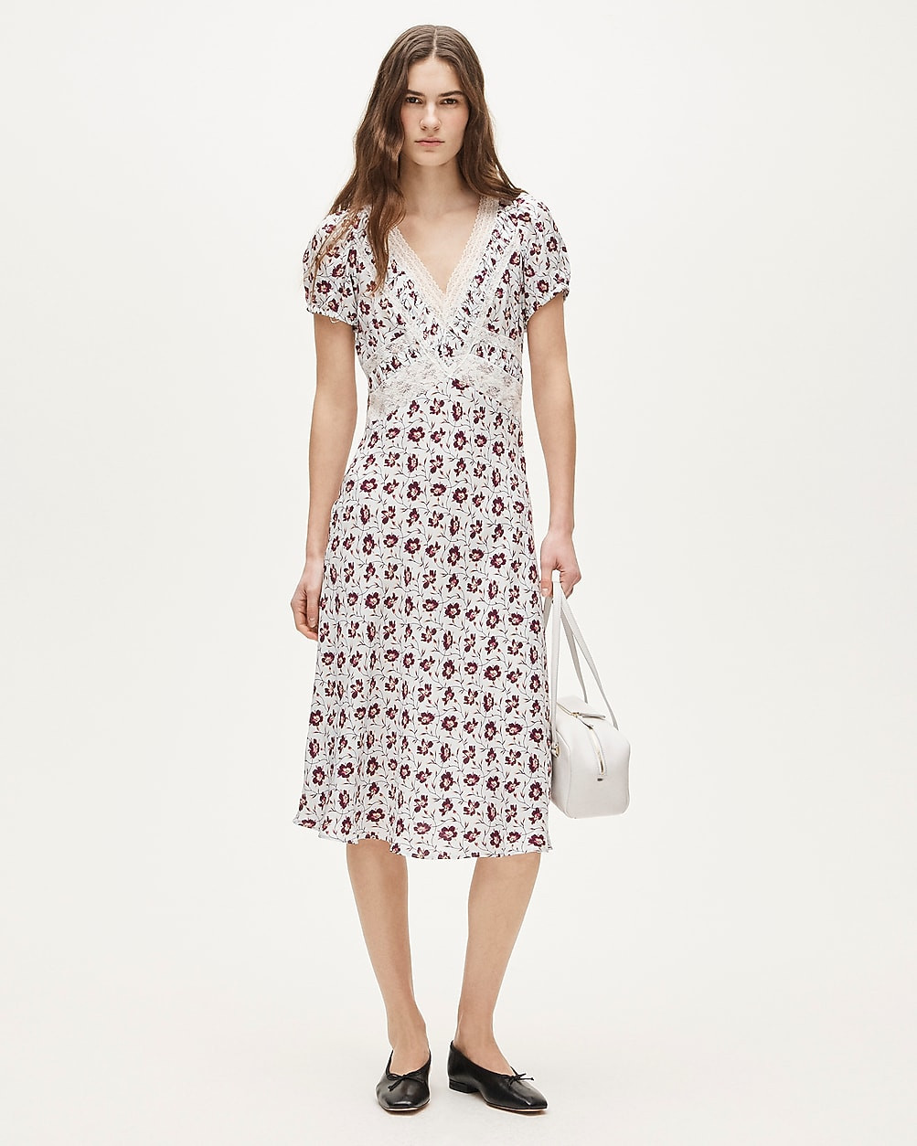 Lace dress in floral-print viscose twill | J. Crew US