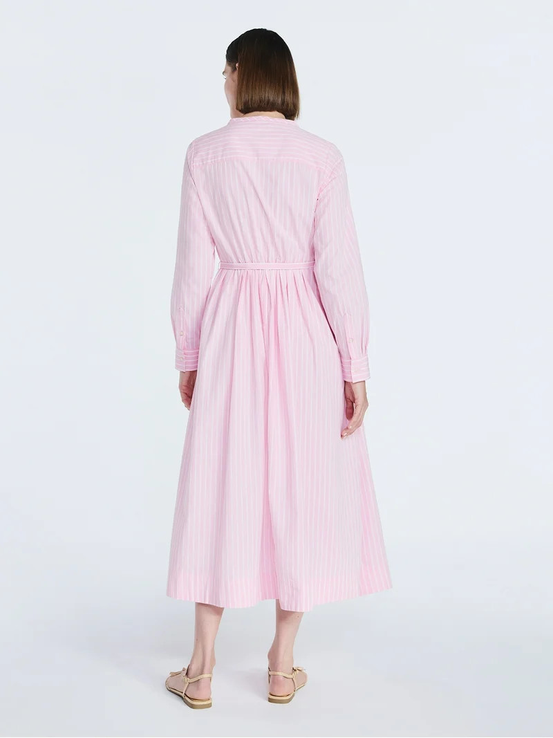 Free Assembly Women's and Women's Plus Pleated Cotton Midi Shirtdress with Long Sleeves, Sizes XS... | Walmart (US)