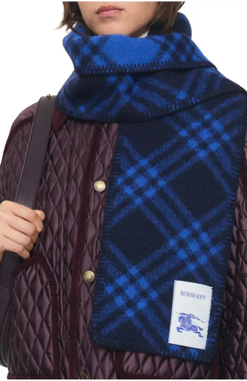 burberry Narrow Check Wool Scarf in Ink Blue at Nordstrom | Nordstrom