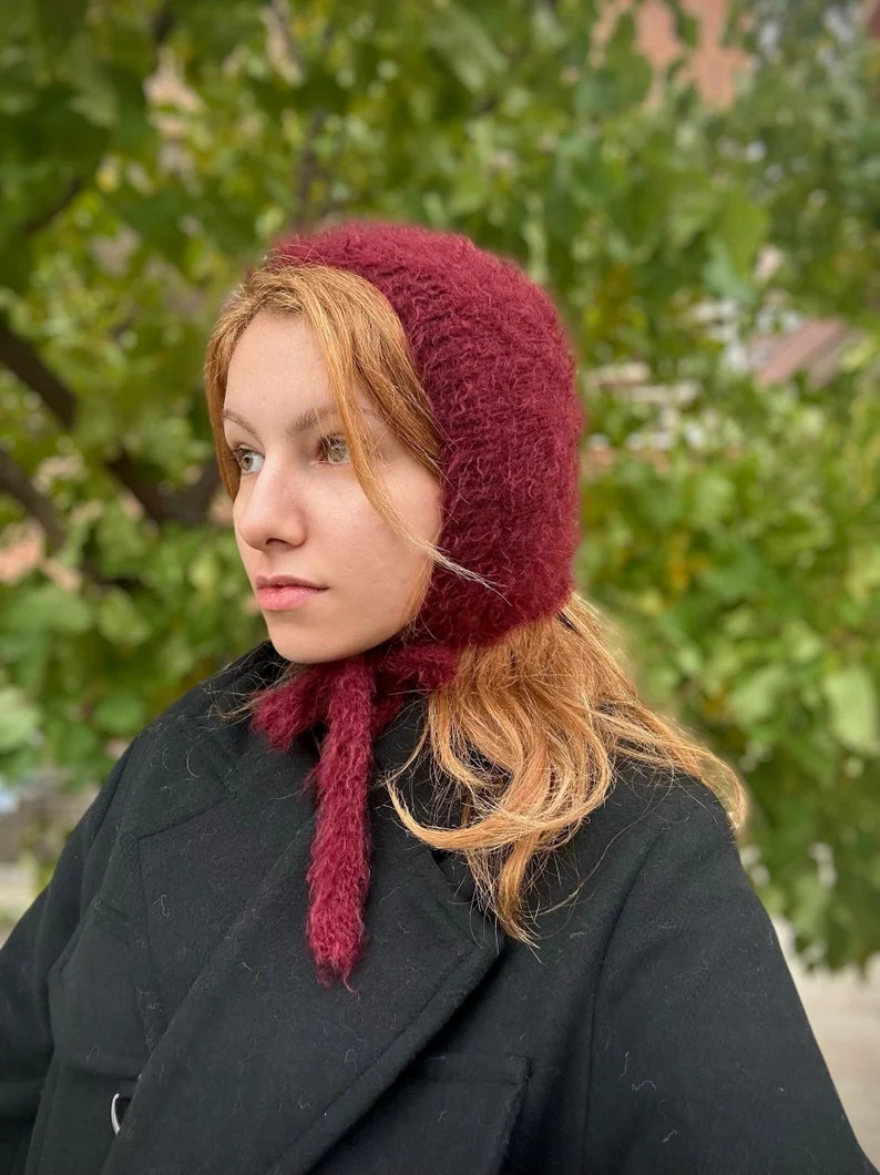 Hand-knitted Adult Bow Tie Bonnet, Handmade Red Bonnet, Unisex Bonnet, Winter Bonnet, Handmade Wi... | Etsy (UK)