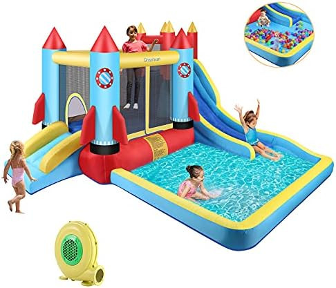 DREAMVAN Kids Bounce House with Blower Inflatable Bounce Houses Double Slide Climbing Wall and Ball  | Amazon (US)