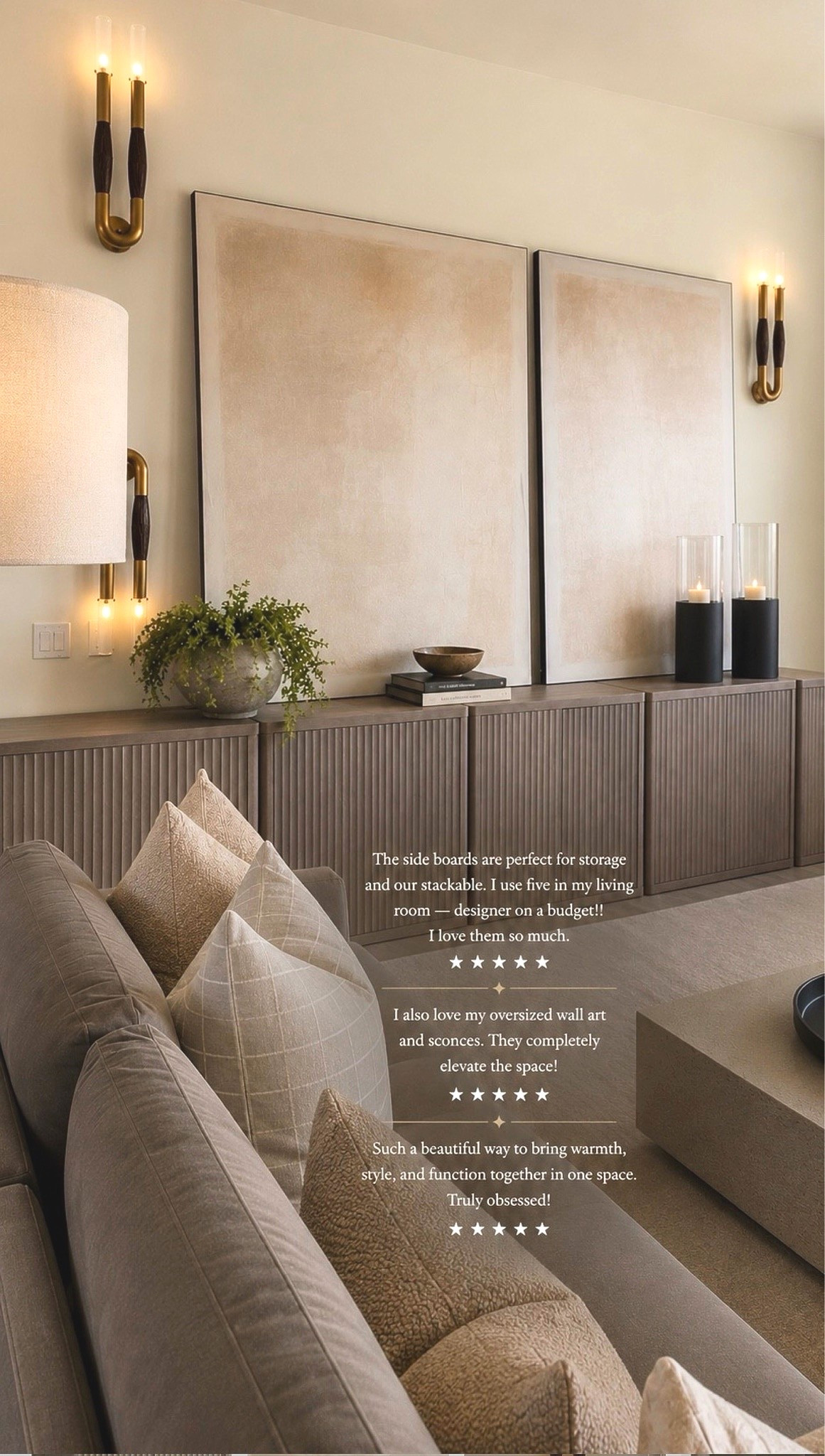 These side boards are perfect for storage and are stackable. I use five in my living room! I also love my oversized, wall art and sconces. They completely elevate the space! 

Amazon home decor finds 
Modern neutral home decor 
Interior design 
RH Inspired 

Summerthompsonstyles

#LTKHome #LTKU #LTKdayinmylife