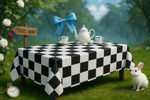 BRALEO Alice Party Decorations,Wonderland Theme Party Table Cover, Black and White PVC Tablecloth... | Amazon (US)