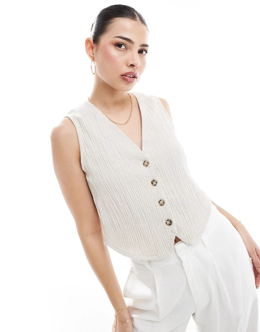 Stradivarius crinkle waistcoat in stone-Neutral | ASOS (Global)