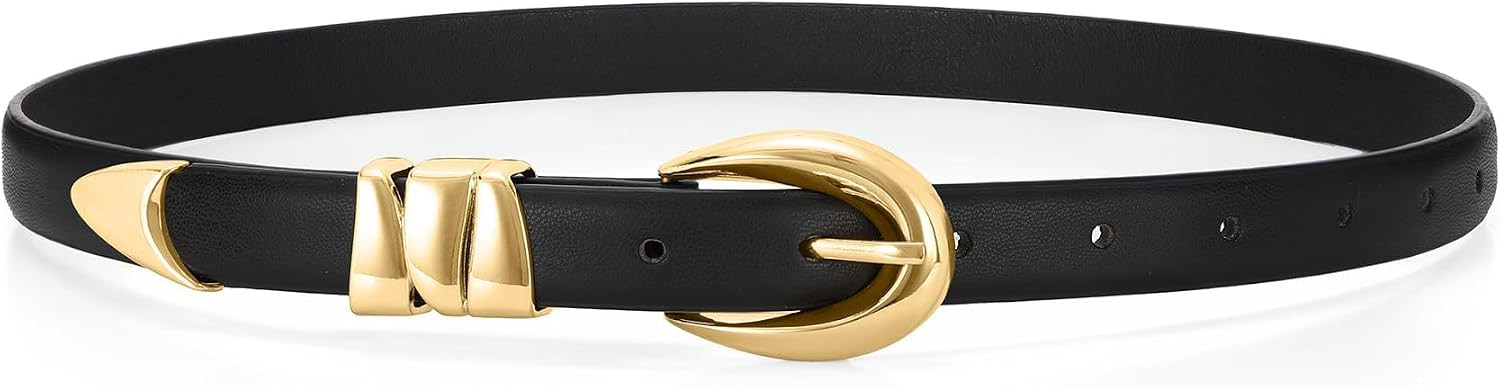 WHIPPY Women Skinny Leather Belt for Jeans Pants Dresses Ladies Fashion Waist Belt with Shiny Gold Buckle | Amazon (US)