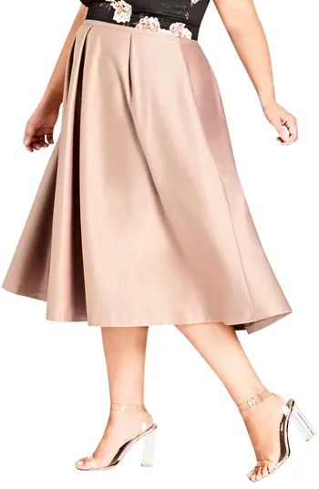 Plus Size Women's City Chic Pucker Up Pleated Satin Midi Skirt, Size 14W - Brown | Nordstrom
