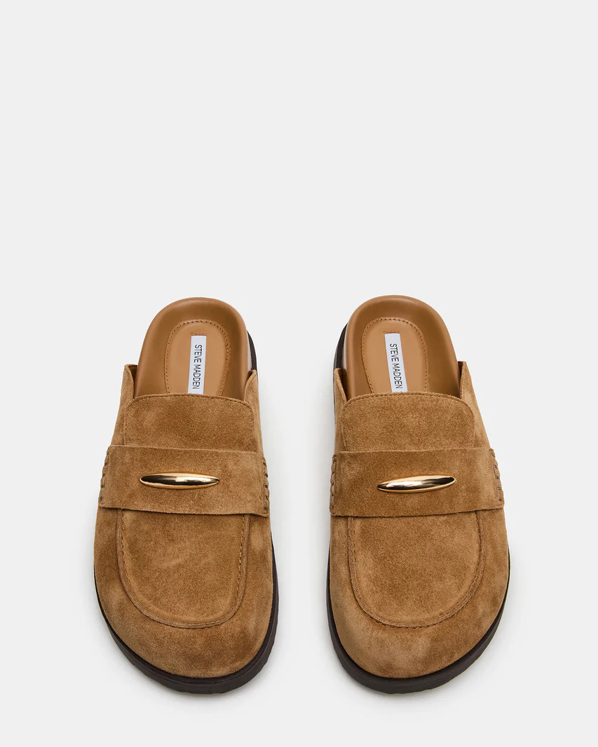 TOBIN Chestnut Suede Slip-On Mule Women's Flat | Steve Madden (US)