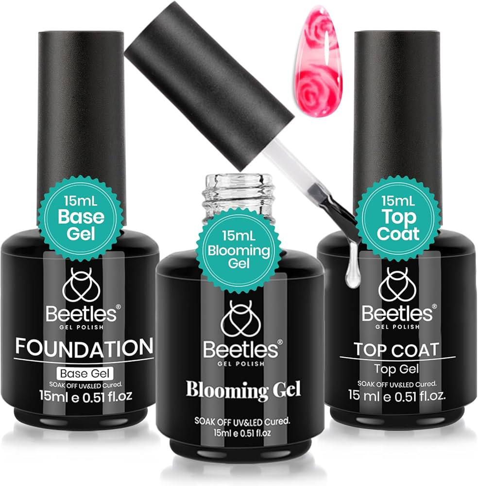Beetles Blooming Gel & Base Top Coat Set, 3PCS 15ML Shine Finish Long Lasting No Wipe Top Coat Ge... | Amazon (US)