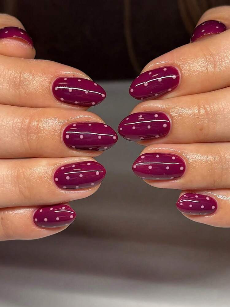 24pcs Medium Almond-Shaped Nail Stickers, Red & Pink Polka Dot Design, Retro Style, Glossy Full Coverage, Suitable For Women And Girls Daily Wear Nails Nail Supplies | SHEIN