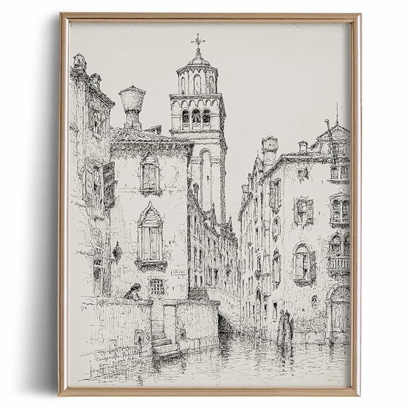 Building Town Drawing Rustic Gray Picture - City Architecture River Etching Print Poster - Vintag... | Amazon (US)