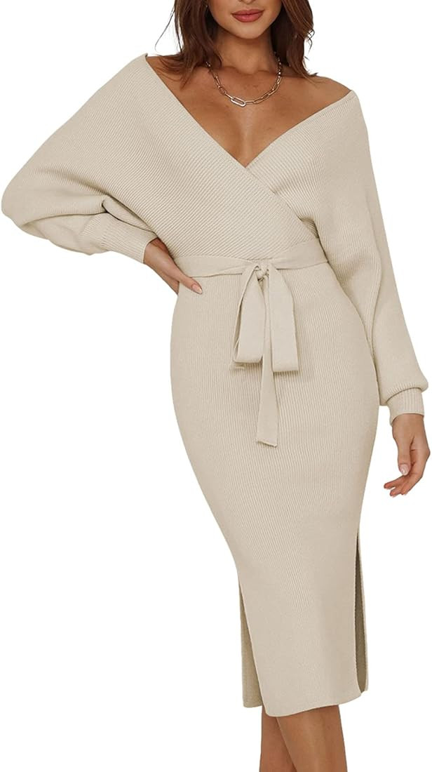 V Neck Sweater Wrap Dress | Amazon (US)