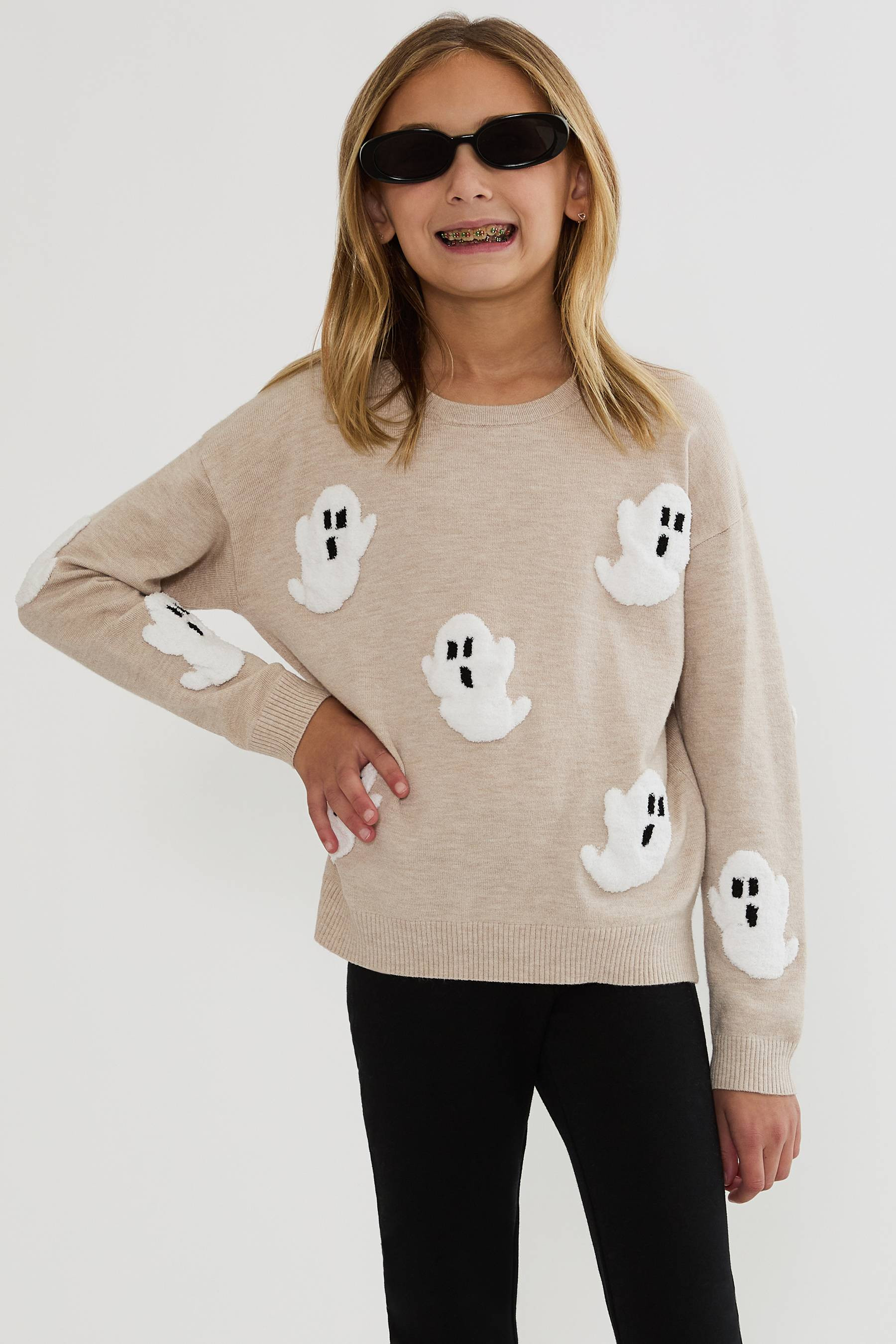 Little Callie Sweater Heather Boos | Girls Halloween Ghost Sweater | Beach Riot | Beach Riot