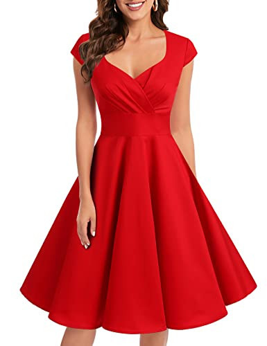 Womens Plus Size Red Vintage Valentines Cocktail 1950s Formal Party Short 50s 60s Retro Wedding Prom Swing Dress Red 2XL | Amazon (US)