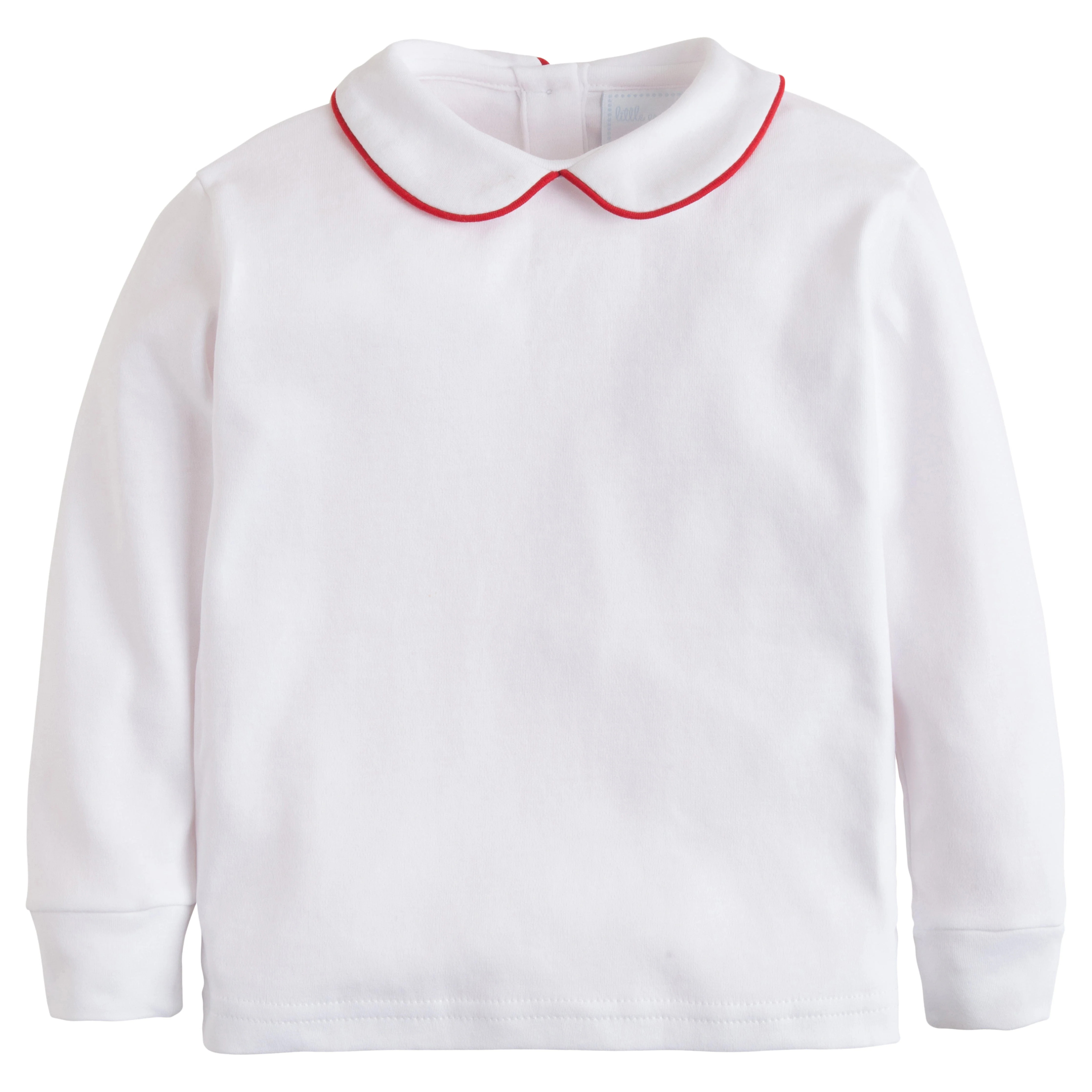 Boy & Girl Red Trimmed Peter Pan Collared Shirt | Little English | Little English