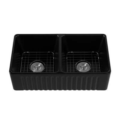 Eclipse 33" L x 18" W Double Bowl Farmhouse Kitchen Sink with Accessories | Wayfair North America