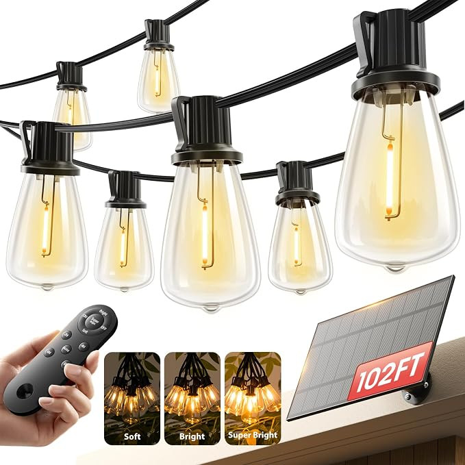 KYY 102FT(96+6) Solar String Lights Outdoor with USB Port Remote Control | Amazon (US)