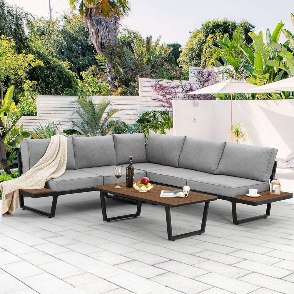 EROMMY 4 Pieces Outdoor Sectional Sofa Set with Coffee Table, 91''×91'' Extra Large L-Shaped Met... | Amazon (US)
