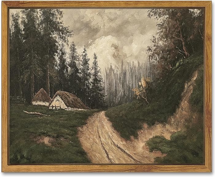 SHENIFY Vintage Village Framed Canvas Wall Art Classical Landscape Road Prints Farmhouse Kitchen ... | Amazon (US)