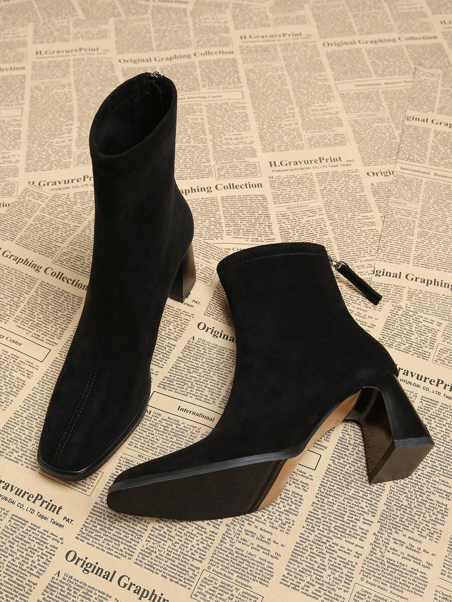 2024 Autumn New Black Retro Elegant Country Style Women Boots, Square Toe Chunky Heeled Short Boo... | SHEIN