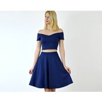 COCO Elegant Two Piece Dress Crop Top and Skater Skirt Set in Navy Blue. Womens Vintage Style Summer | Etsy (US)