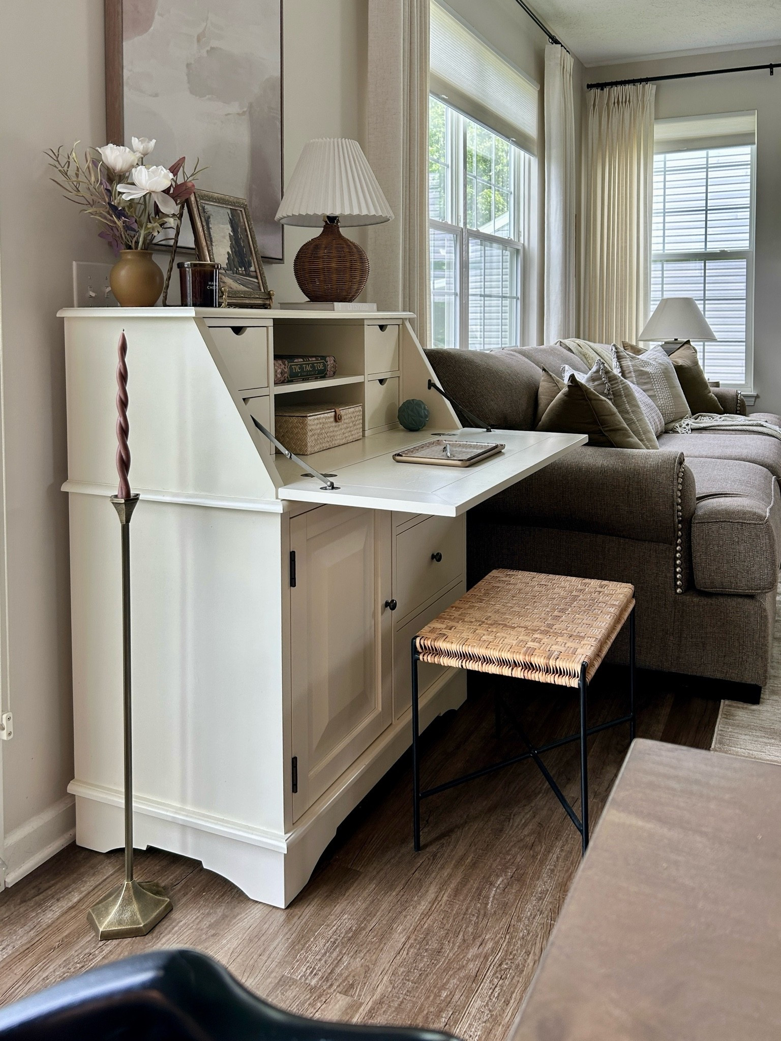 Love this tic tac toe game! Walmart is really killing it lately. Also I cozied up the side of the desk with an oversized candle stick and twisted taper candle. A new bench might be coming soon for the desk. I’ll be adding more fall touches soon!

#LTKHome #LTKSeasonal