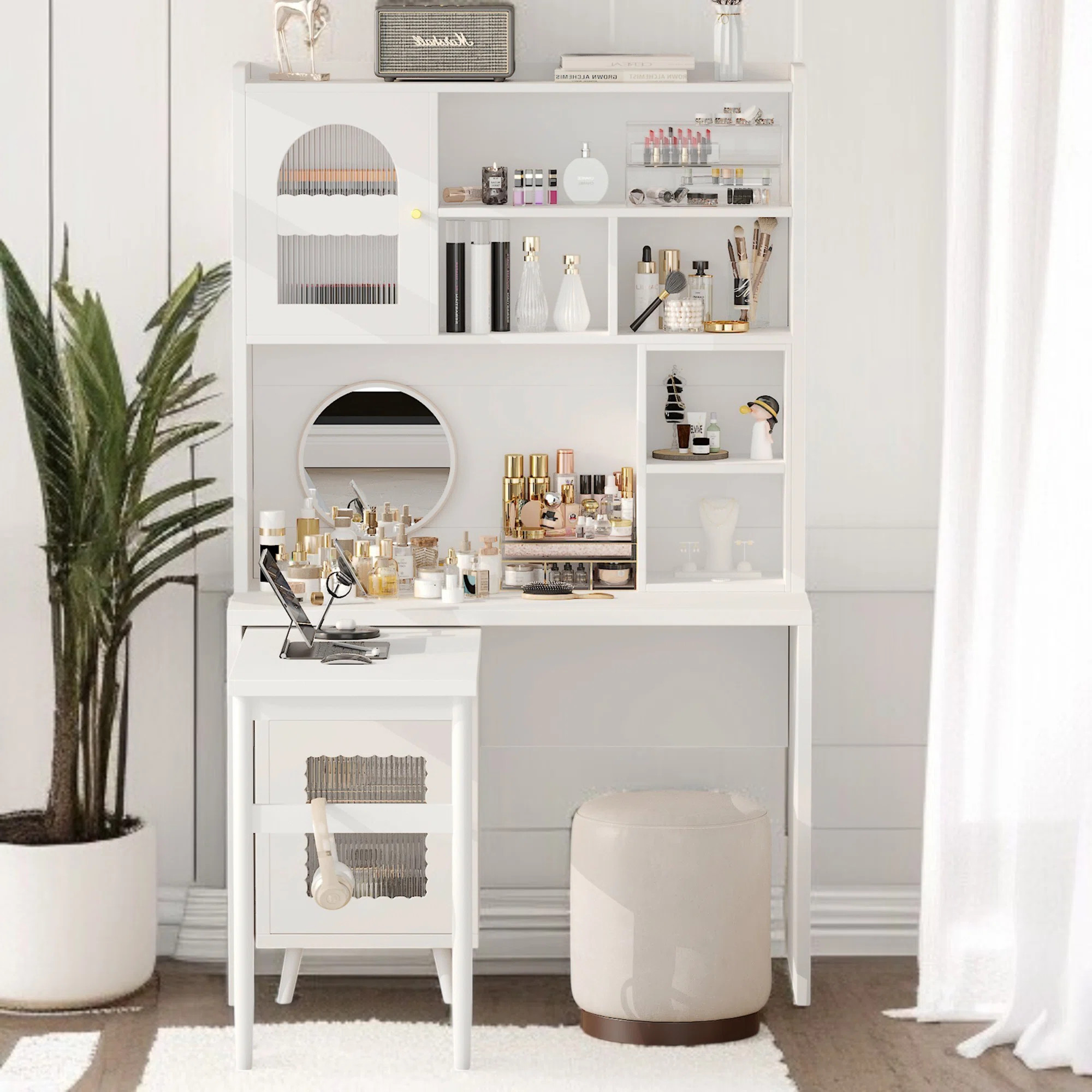 Computer Desk With 90 Degree Rotating Desktop, 43X70 Inch Office Desk With Storage Drawer And Cab... | Wayfair North America