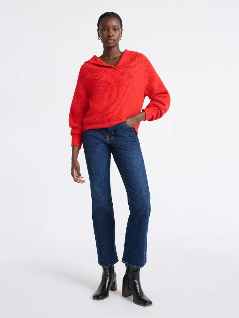 Free Assembly Women's V-Collar Sweater with Long Sleeves, Midweight, Sizes, XS-XXL | Walmart (US)